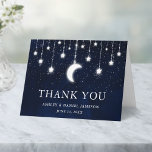 Celestial Wedding Sky Moon Stars Lights Note Thank You Card<br><div class="desc">Celestial Wedding Thank You Folded Note Card. Watercolor blue night sky with stars and the moon. Bokeh String Lights.</div>
