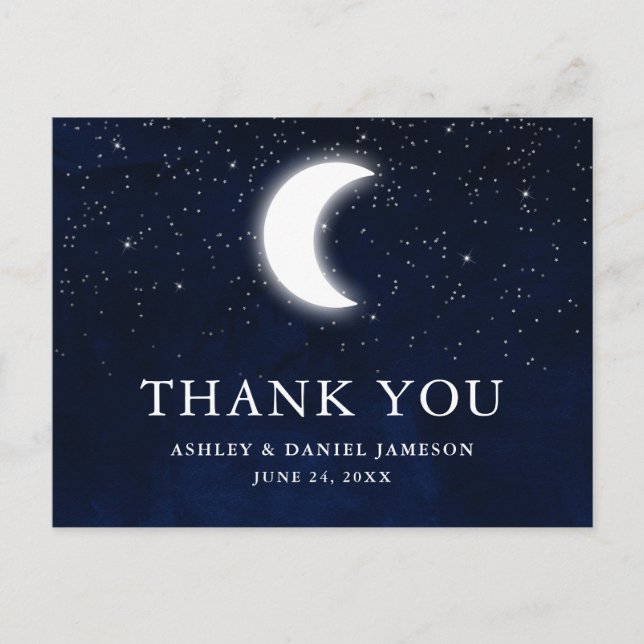 Celestial Wedding Sky Moon Stars Thank You Postcard (Front)
