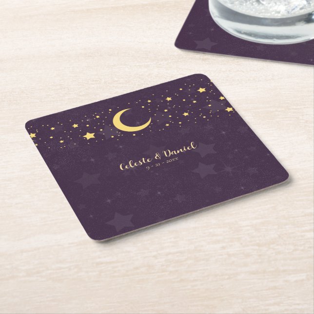 Celestial Wedding Starry Sky  Square Paper Coaster (Angled)