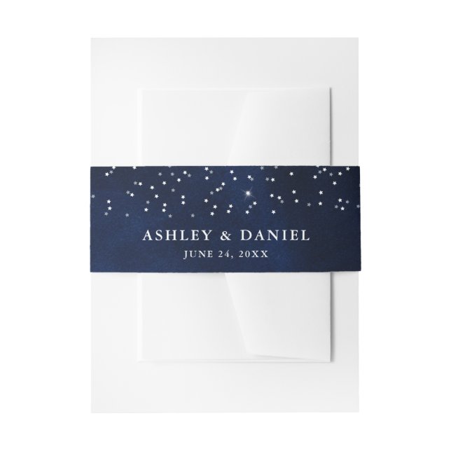 Celestial Wedding Watercolor Blue Sky Stars Invitation Belly Band (Front Example)