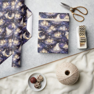 Celestial Wedding Watercolor Moon Cake Stars Wrapping Paper