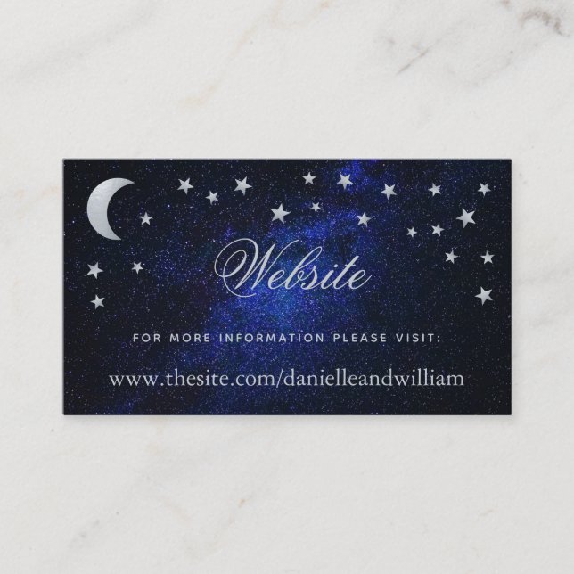 Celestial Wedding Website Moon & Stars Blue Night Enclosure Card (Front)