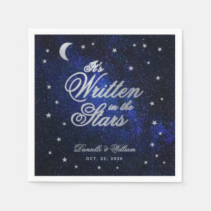 Celestial Wedding Written in The Stars & Moon Blue Napkin