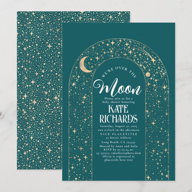 Celestial We're Over The Moon Starry Baby Shower Invitation (Front/Back)