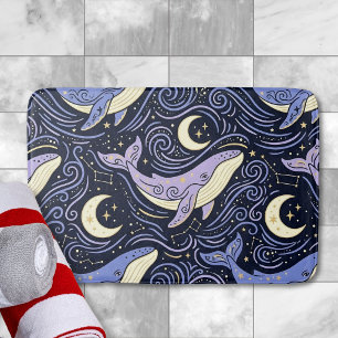 Celestial Whale with Mystical Moon and Stars Bath Mat