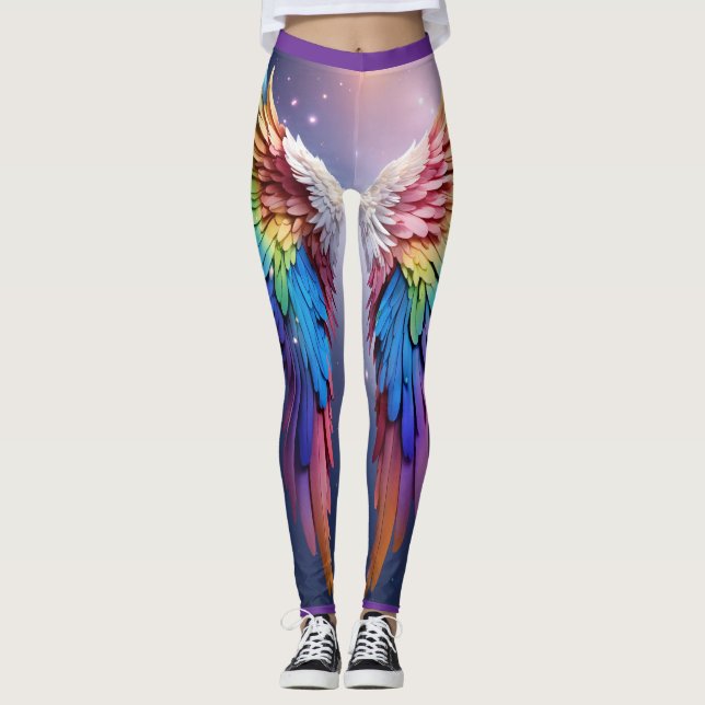  "Celestial Whispers: Hyper-Realistic Rainbow Ange Leggings (Front)