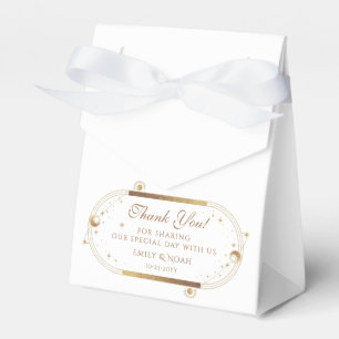 Celestial White Gold Sun Moon Stars Wedding Favor Box