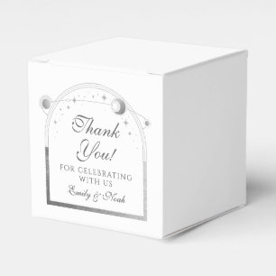 Celestial White Gold Sun Moon Stars Wedding Favor Box
