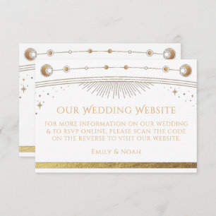 Celestial White Gold Wedding Website RSVP QR Code Enclosure Card