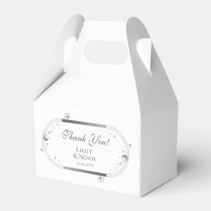 Celestial White Silver Sun Moon Stars Wedding Favor Box