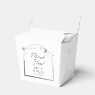 Celestial White Silver Sun Moon Stars Wedding Favor Box