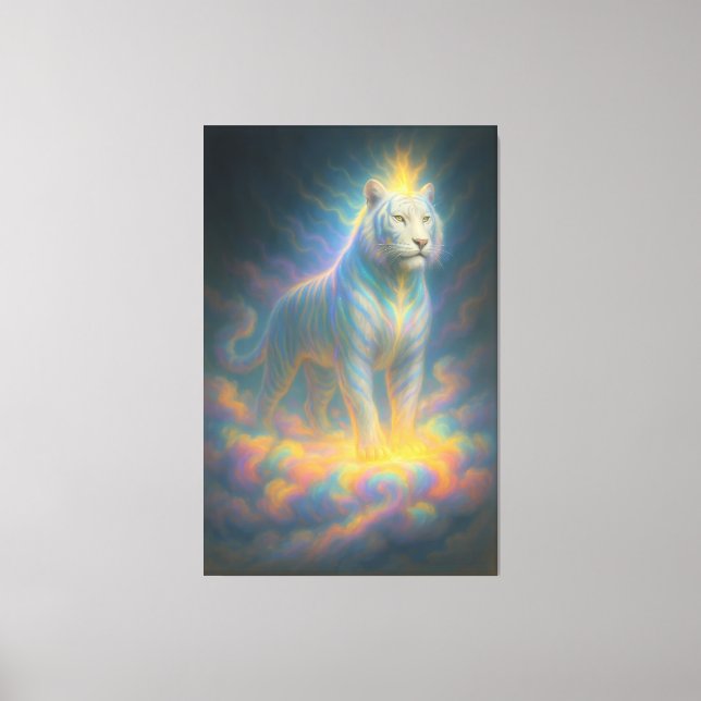 Celestial White Tiger – Divine Aura Fantasy Art Canvas Print (Front)