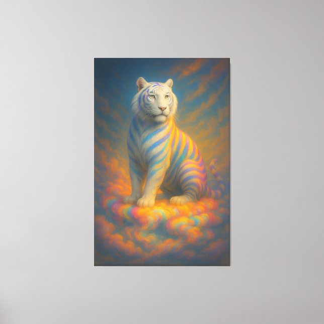 Celestial White Tiger – Divine Pastel Aura Fantasy Canvas Print (Front)
