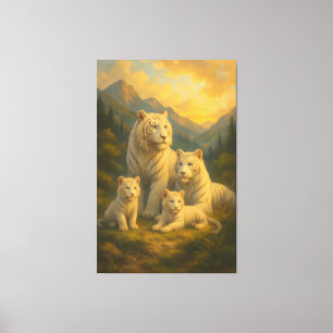 Celestial White Tiger Family – Dawn of the Sacred Canvas Print