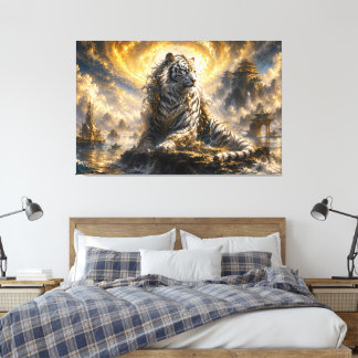 Celestial White Tiger Guardian of the Moonlit Rive Canvas Print