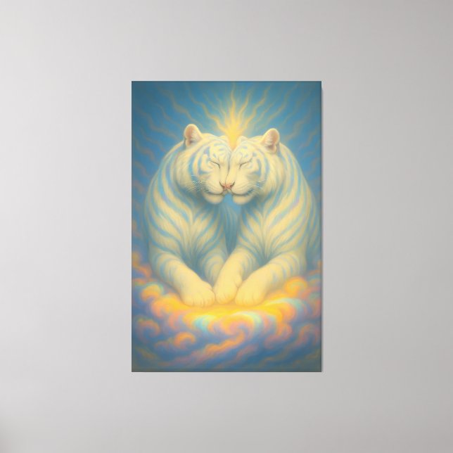 Celestial White Tiger Soulmates – Sacred Light Lov Canvas Print (Front)