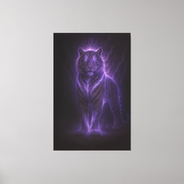Celestial White Tiger – Thunderborn Azure Glow Canvas Print (Front)