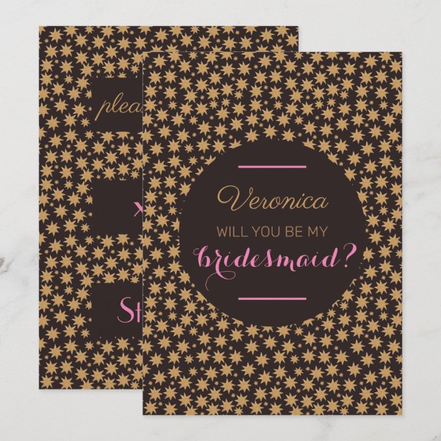 Celestial Will You Be My Bridesmaid Pink Moody  Invitation (Front/Back)