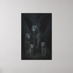 Celestial Winged White Tiger Family – Moonlit Guar Canvas Print