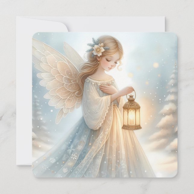 Celestial Winter Angel Lantern of Comfort Holiday Card (Front)