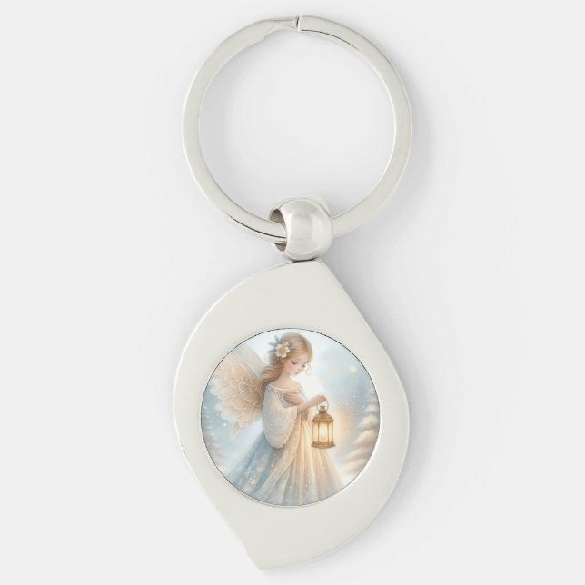 Celestial Winter Angel Lantern of Comfort Keychain (Front)
