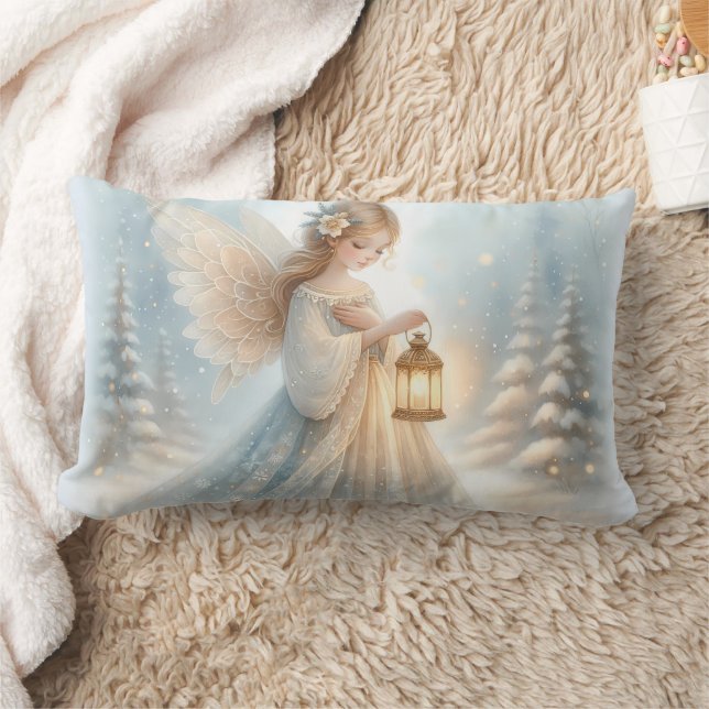 Celestial Winter Angel Lantern of Comfort Lumbar Pillow (Blanket)