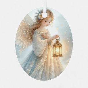 Celestial Winter Angel Lantern of Comfort Metal Ornament