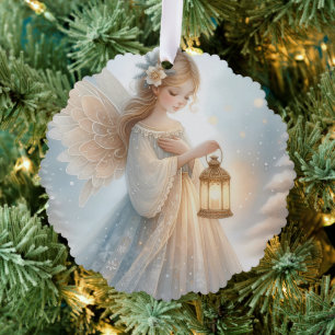 Celestial Winter Angel Lantern of Comfort Ornament Card