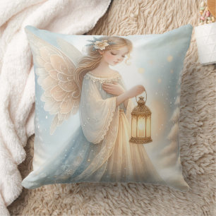 Celestial Winter Angel Lantern of Comfort Throw Pillow