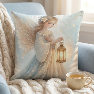 Celestial Winter Angel Lantern of Comfort Throw Pillow