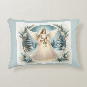 Celestial Winter Angel Lantern of Grace Accent Pillow