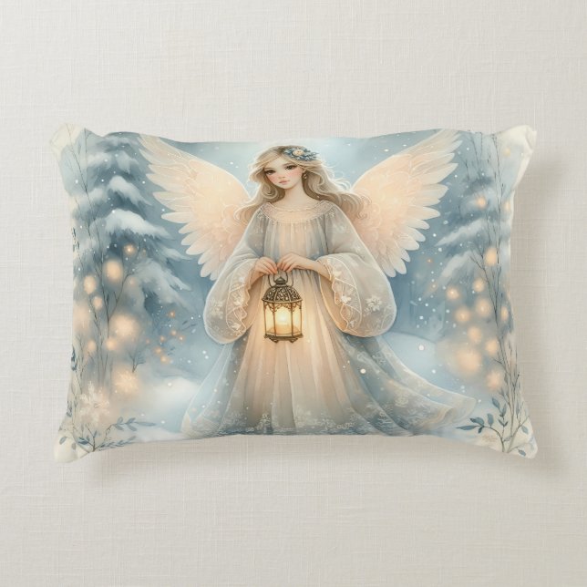Celestial Winter Angel Lantern of Grace Accent Pillow (Front)