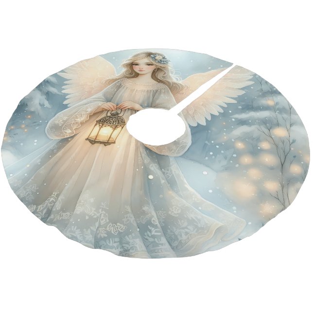 Celestial Winter Angel Lantern of Grace Brushed Polyester Tree Skirt (Angled)