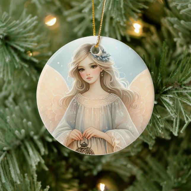 Celestial Winter Angel Lantern of Grace Ceramic Ornament (Tree)