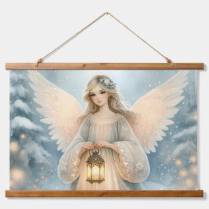 Celestial Winter Angel Lantern of Grace Hanging Tapestry