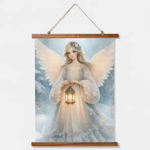 Celestial Winter Angel Lantern of Grace Hanging Tapestry