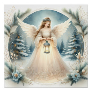 Celestial Winter Angel Lantern of Grace Poster