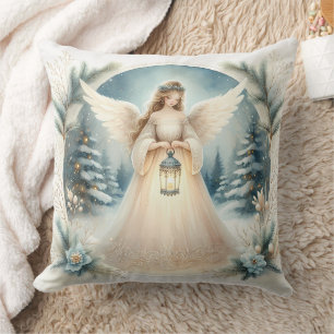 Celestial Winter Angel Lantern of Grace Throw Pillow