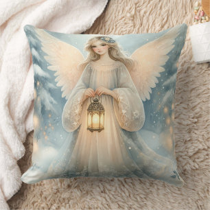 Celestial Winter Angel Lantern of Grace Throw Pillow