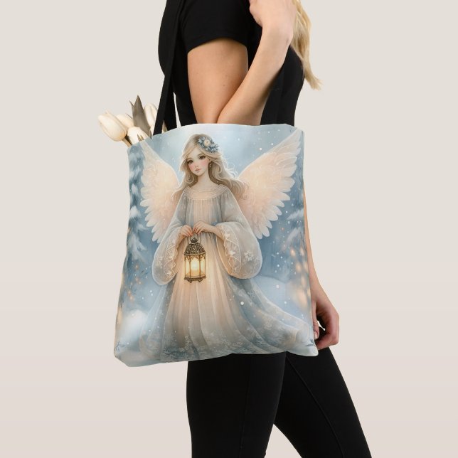 Celestial Winter Angel Lantern of Grace Tote Bag (Close Up)