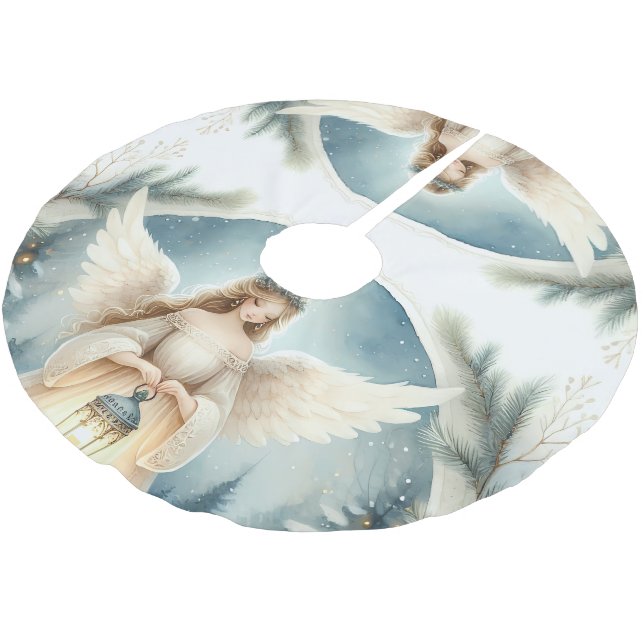 Celestial Winter Angel Lantern of Hope Brushed Polyester Tree Skirt (Angled)