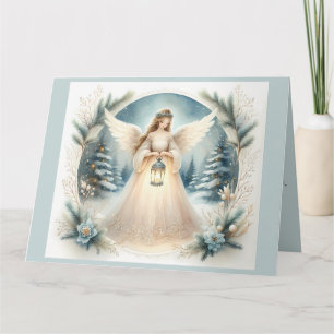 Celestial Winter Angel Lantern of Hope Card