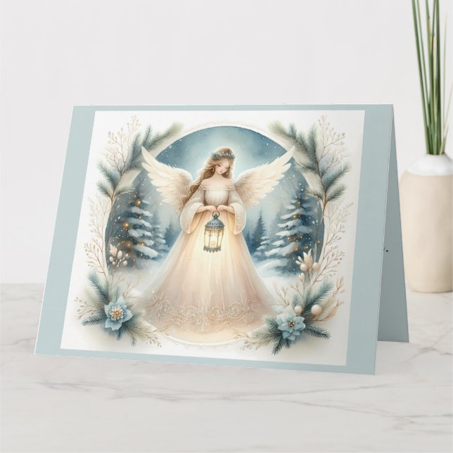 Celestial Winter Angel Lantern of Hope Card (Front)