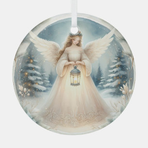 Celestial Winter Angel Lantern of Hope Glass Ornament