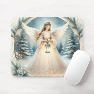 Celestial Winter Angel Lantern of Hope Mouse Pad