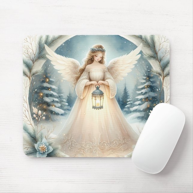 Celestial Winter Angel Lantern of Hope Mouse Pad (With Mouse)
