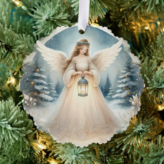 Celestial Winter Angel Lantern of Hope Ornament Card (Insitu (Tree))