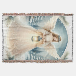 Celestial Winter Angel Lantern of Hope Throw Blanket