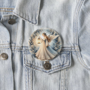Celestial Winter Angel Lantern of Peace 3 Inch Round Button