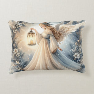 Celestial Winter Angel Lantern of Peace Accent Pillow
